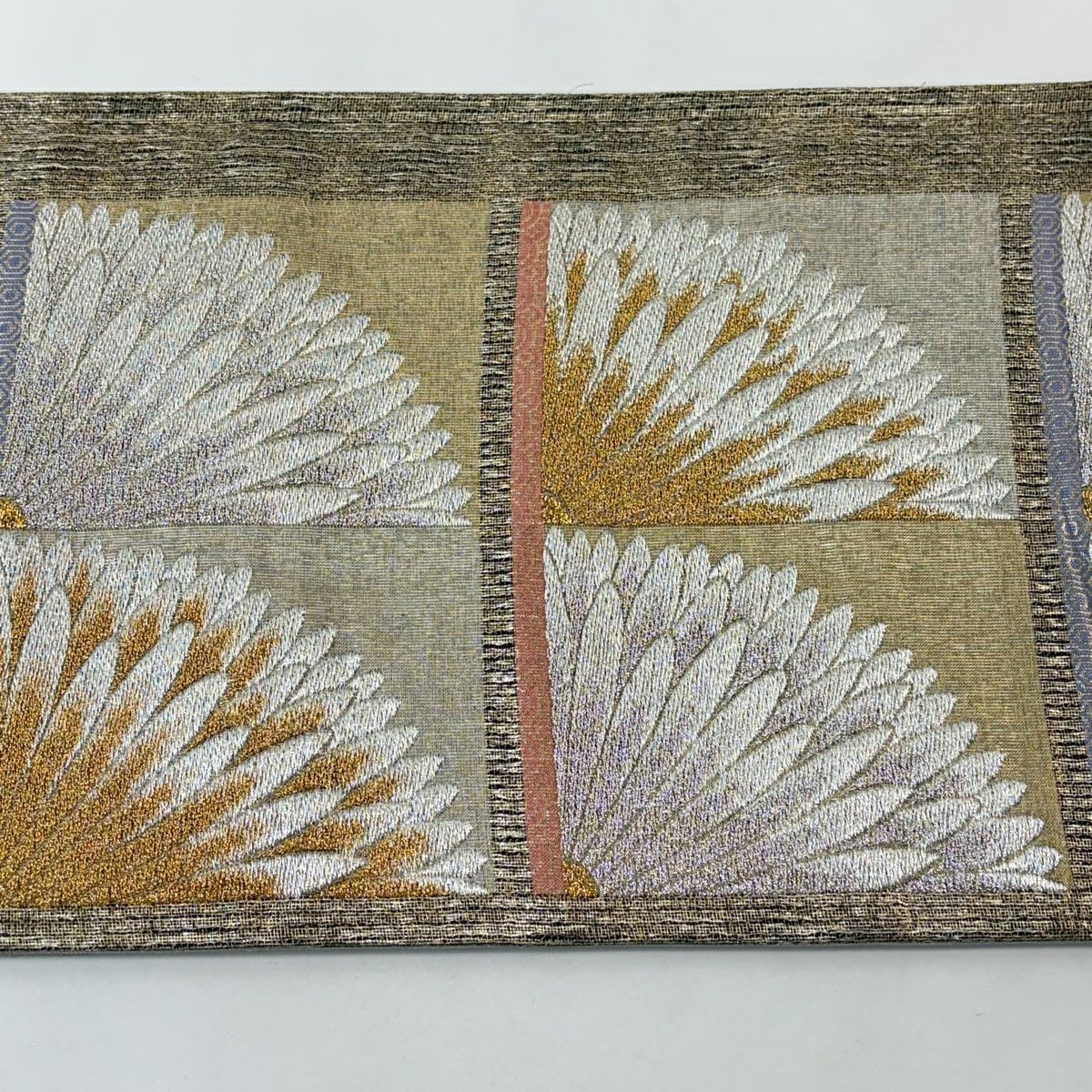 【美品】 袋帶 名品級 菊花 金銀彩 金金箔 金色 六通 純蠶絲