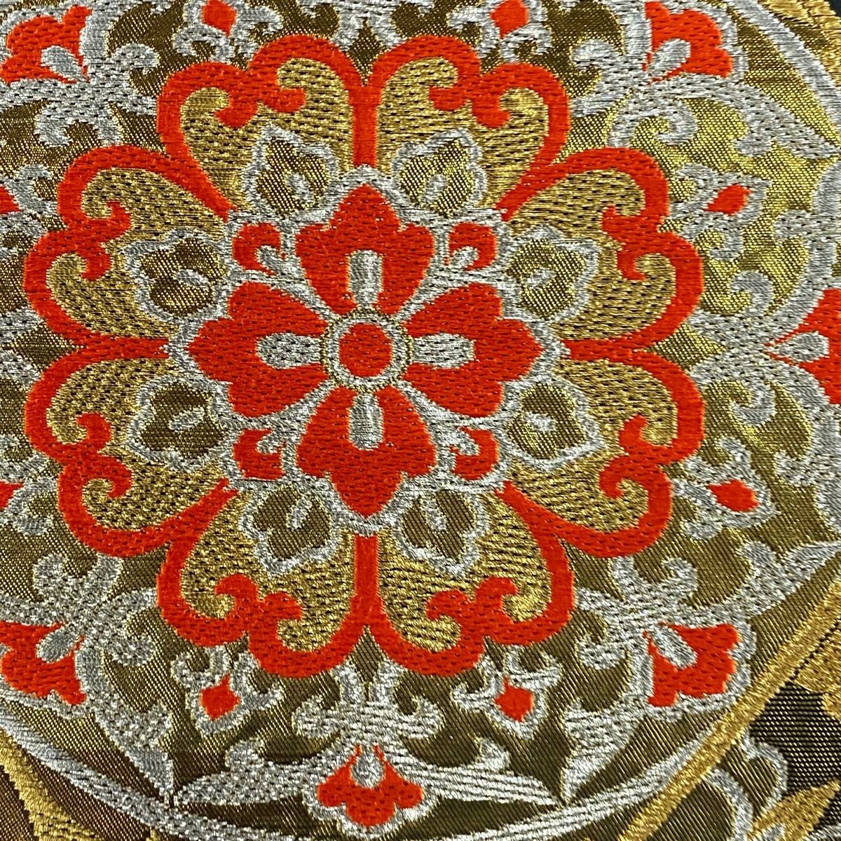 【美品】 袋帶 名品級 川島織物 關西仕立 雜文 花唐草紋 金銀彩 黑 六通 純蠶絲