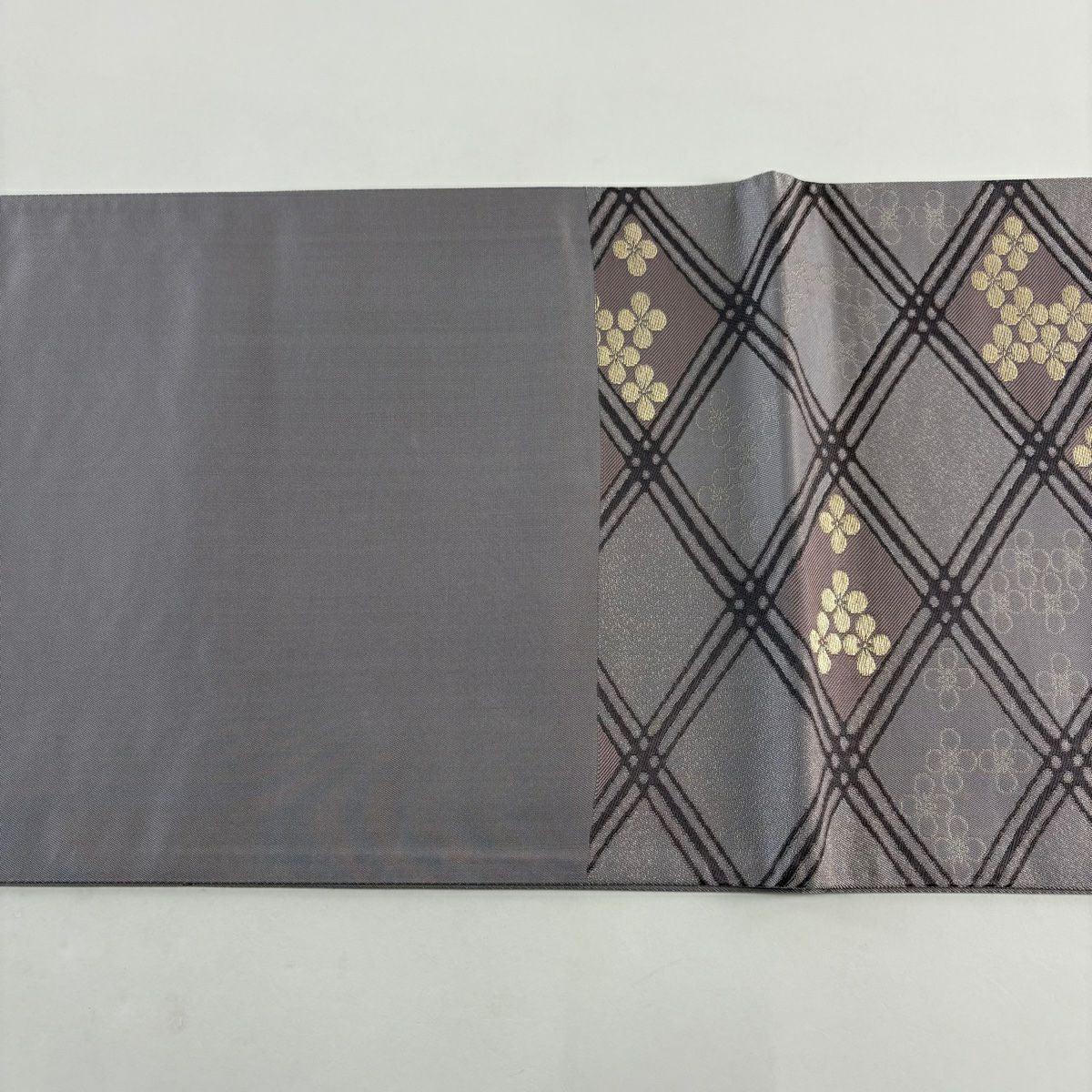 【美品】 袋帶 名品級 菱花 金絲 淺紫 六通 純蠶絲
