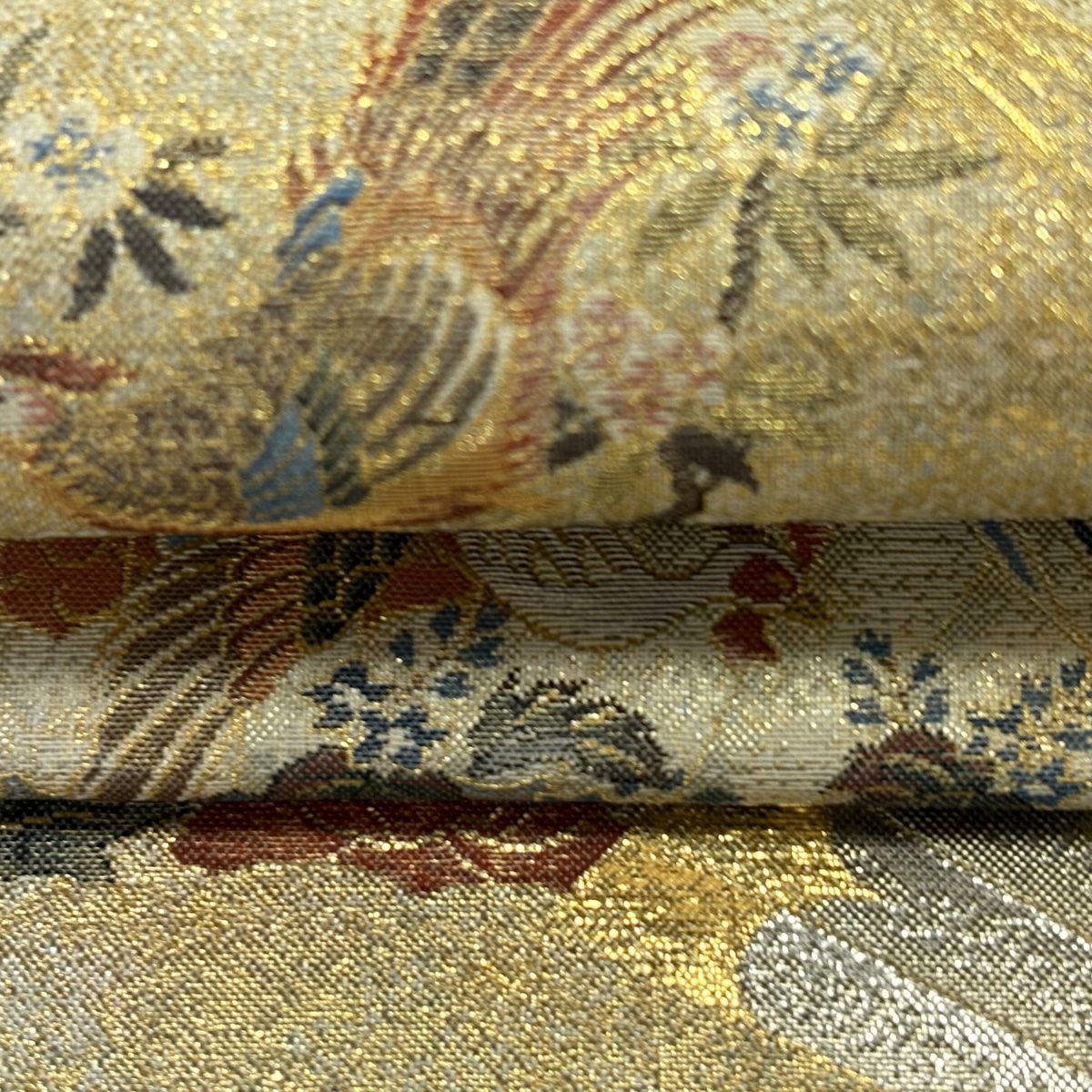 【美品】 袋帶 逸品級 分析通知書附 桃山扇子面屏風紋 金金箔 金色 大鼓圖案 純蠶絲