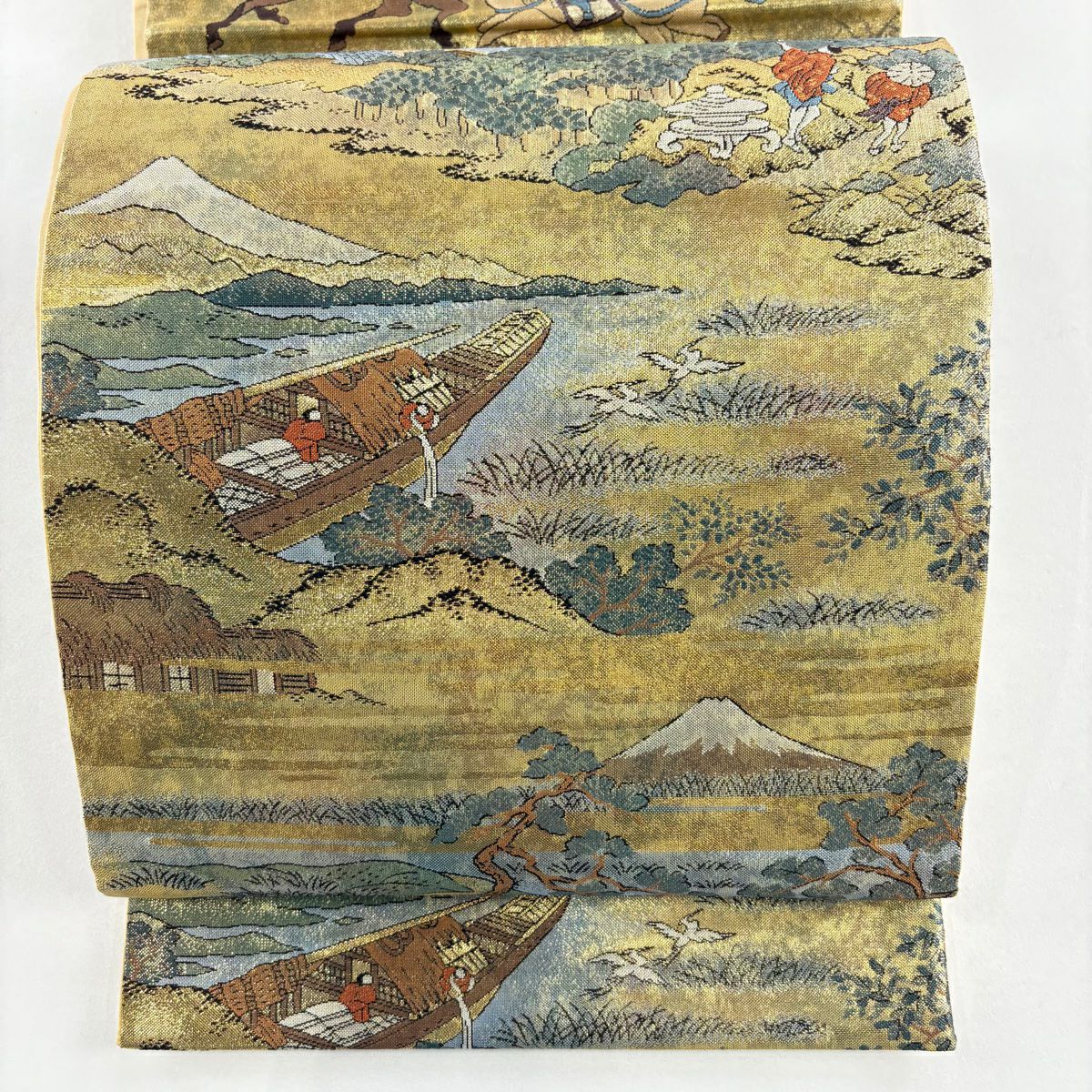 【美品】 袋帶 秀品級 風景 船 金金箔 金色 六通 純蠶絲