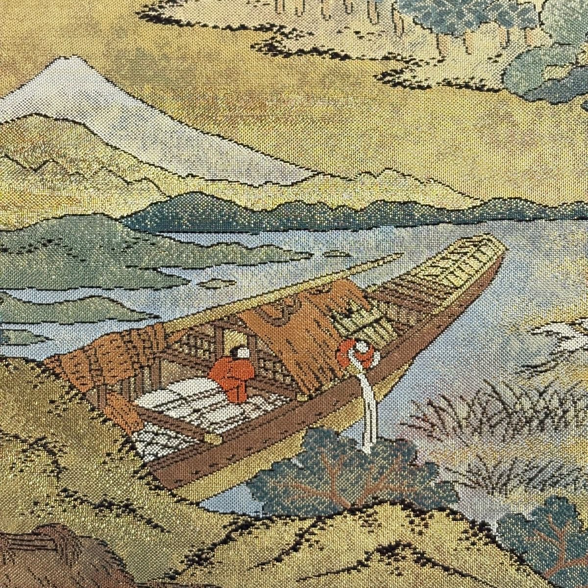 【美品】 袋帶 秀品級 風景 船 金金箔 金色 六通 純蠶絲
