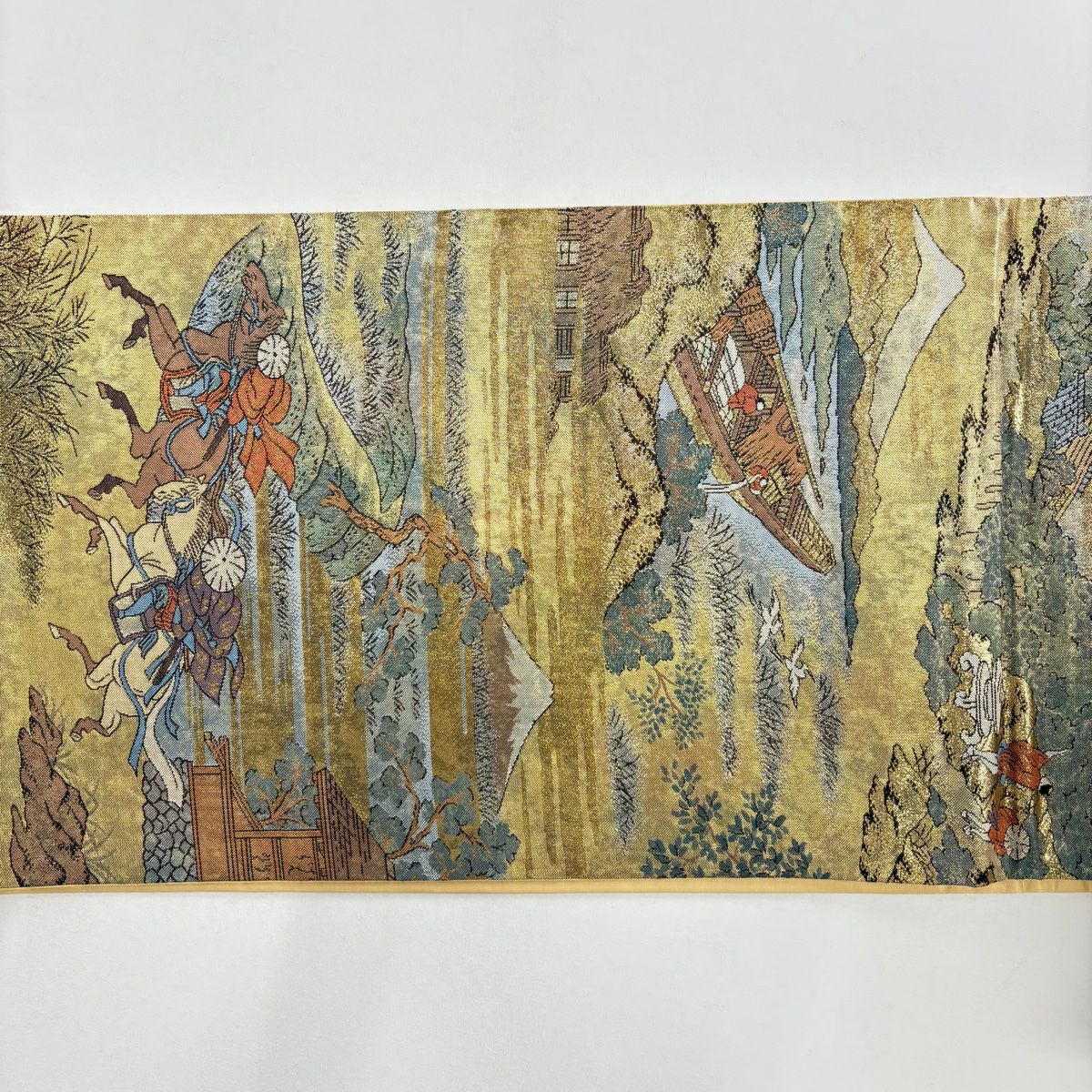 【美品】 袋帶 秀品級 風景 船 金金箔 金色 六通 純蠶絲