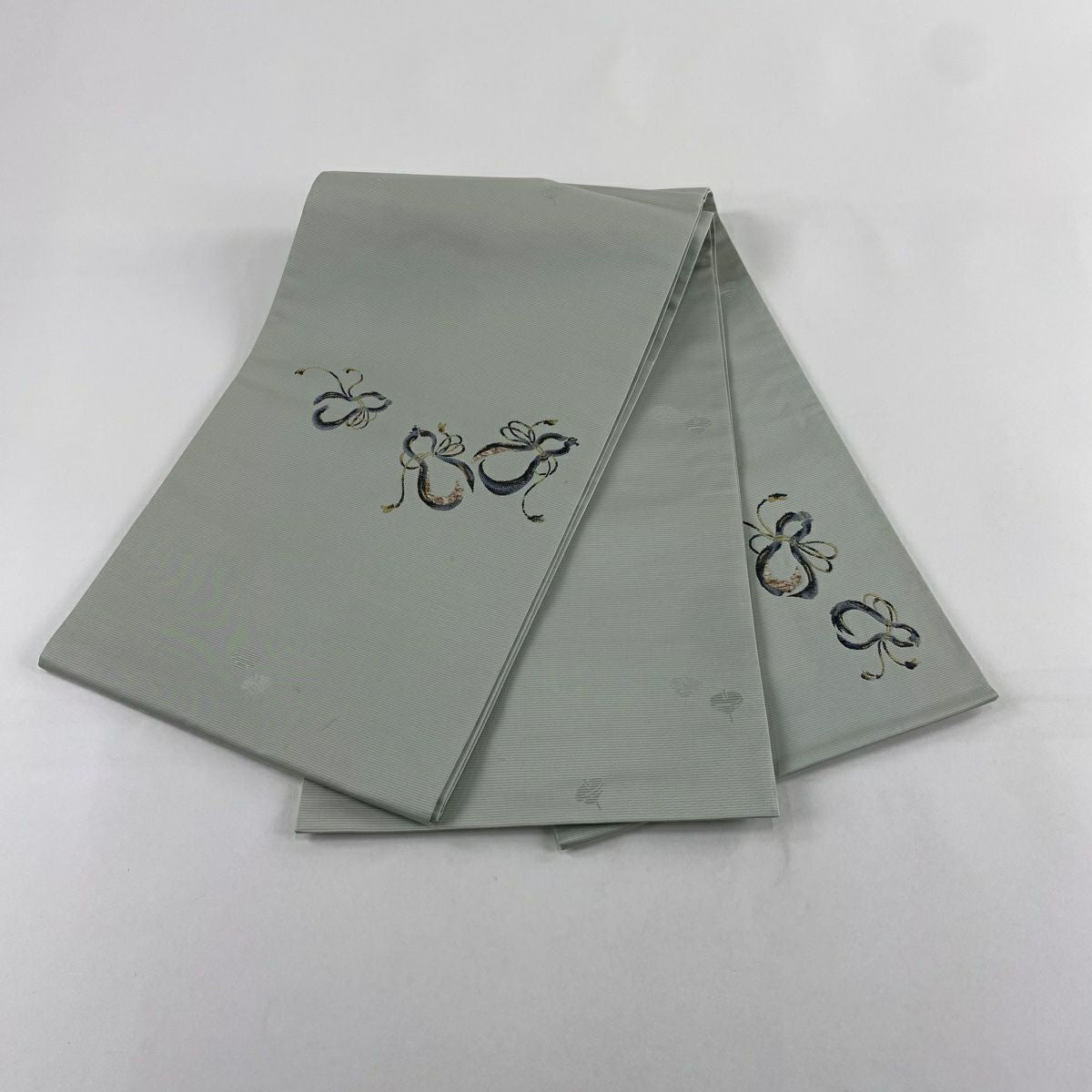 袋帶 秀品級 瓢箪 小紋 金金箔 淺綠 大鼓圖案 純蠶絲