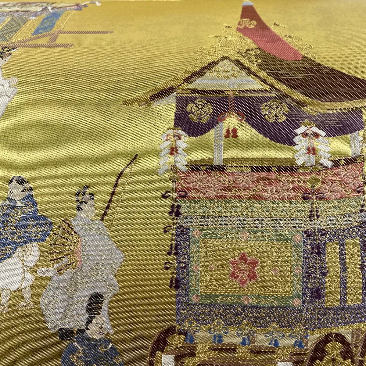 【美品】 袋帶 秀品級 山鉾 人物 金金箔 金絲 金色 大鼓圖案 純蠶絲