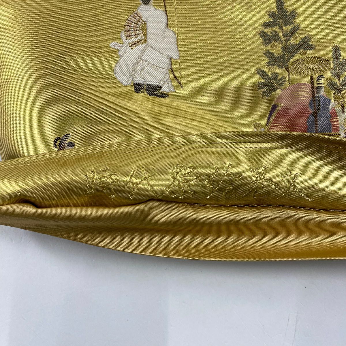 【美品】 袋帶 秀品級 山鉾 人物 金金箔 金絲 金色 大鼓圖案 純蠶絲