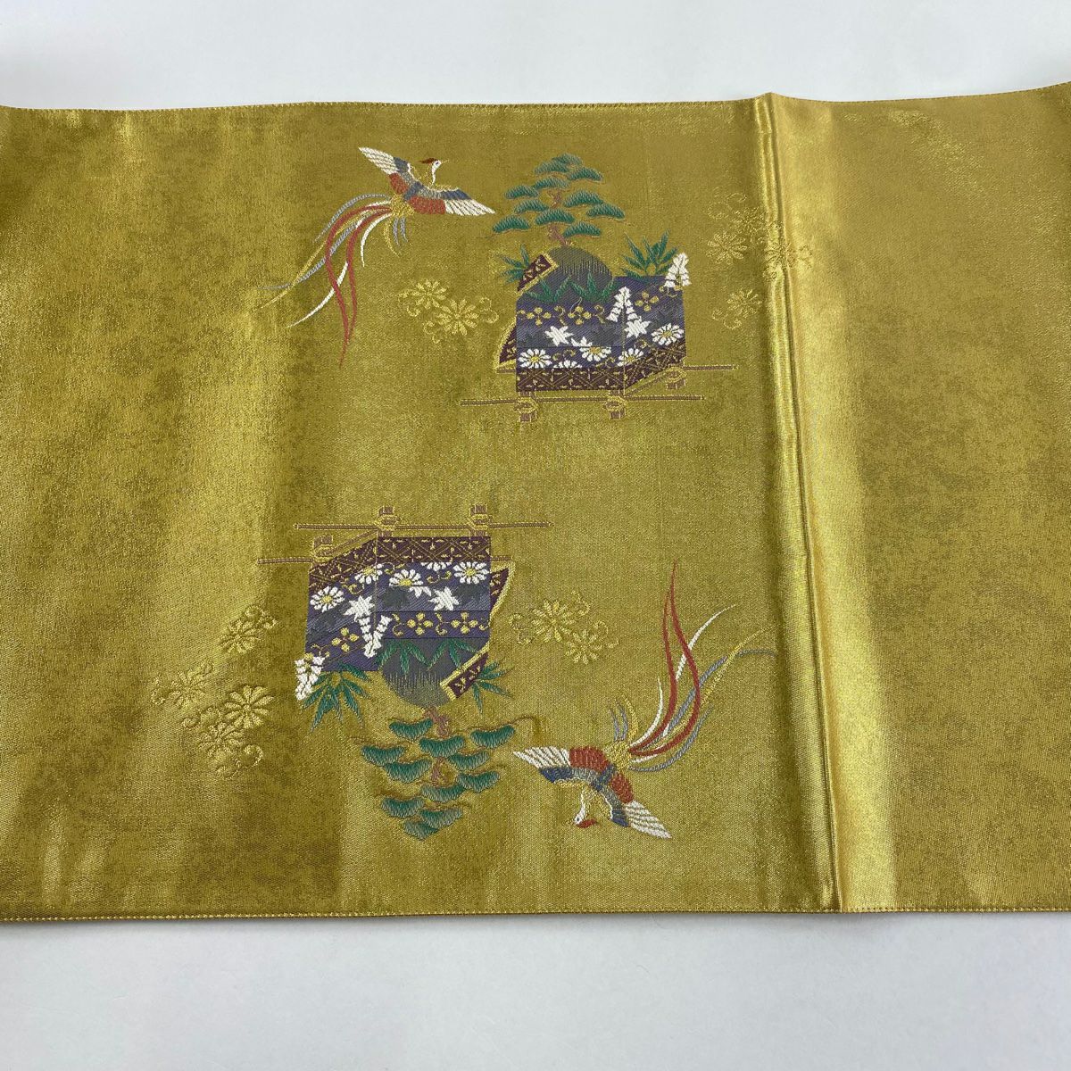 【美品】 袋帶 秀品級 山鉾 人物 金金箔 金絲 金色 大鼓圖案 純蠶絲