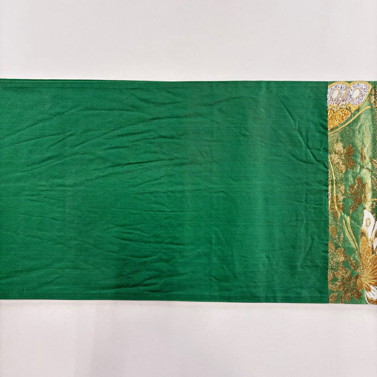 袋帶 秀品級 蝶 櫻花 金金箔 綠 六通 純蠶絲