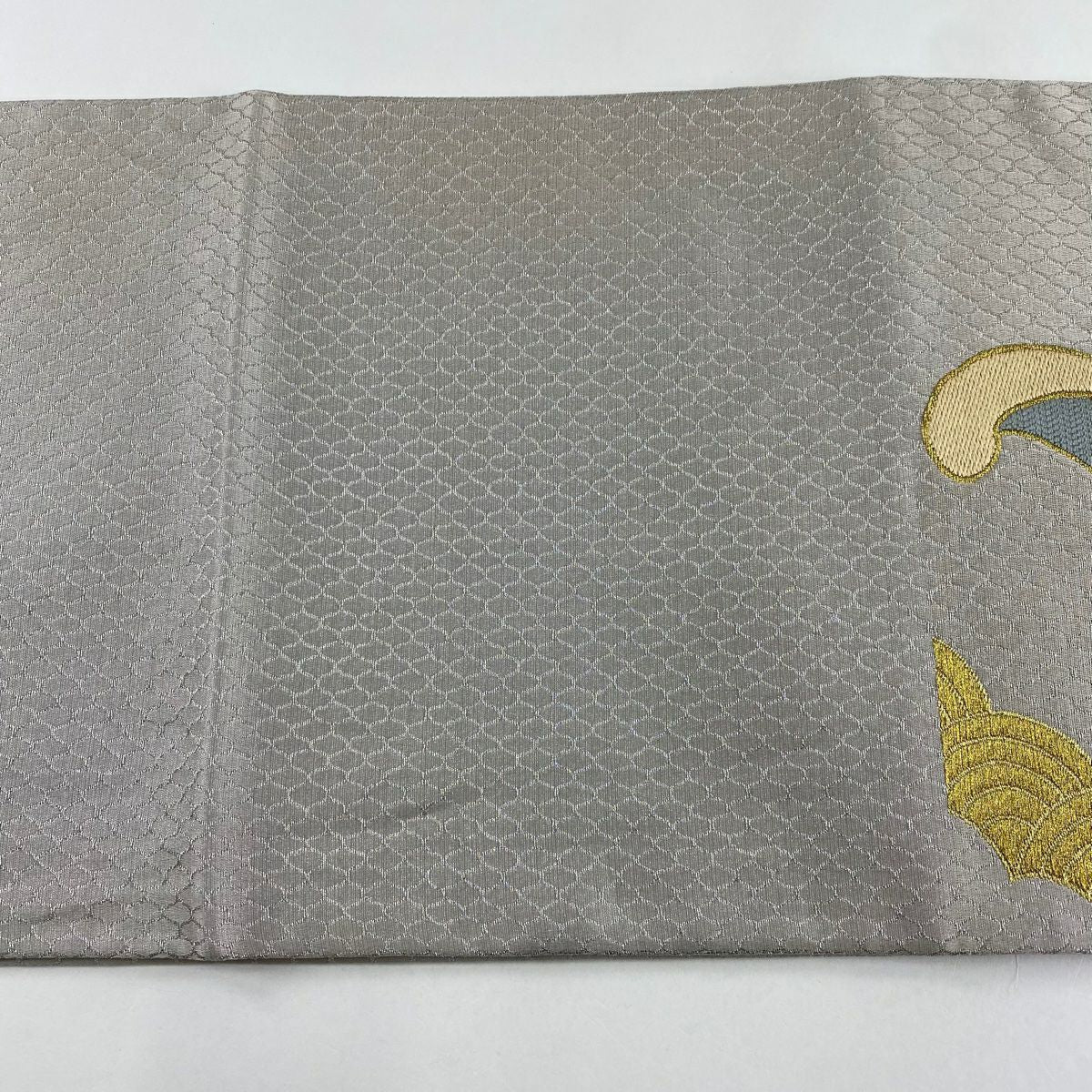 【美品】 袋帶 秀品級 落款あり 波 青海波 金銀糸 灰色 六通 純蠶絲