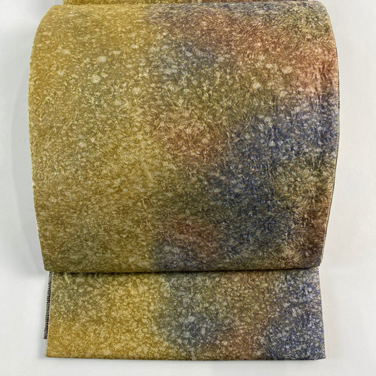【美品】 袋帶 名品級 花紋 金絲 漸變 黃土色 全通 純蠶絲