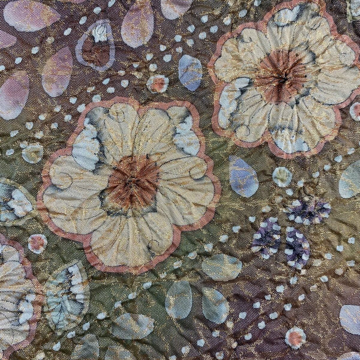 【美品】 袋帶 名品級 落款あり 辻花染 格子 金金箔 粉紅 お太鼓柄 純蠶絲