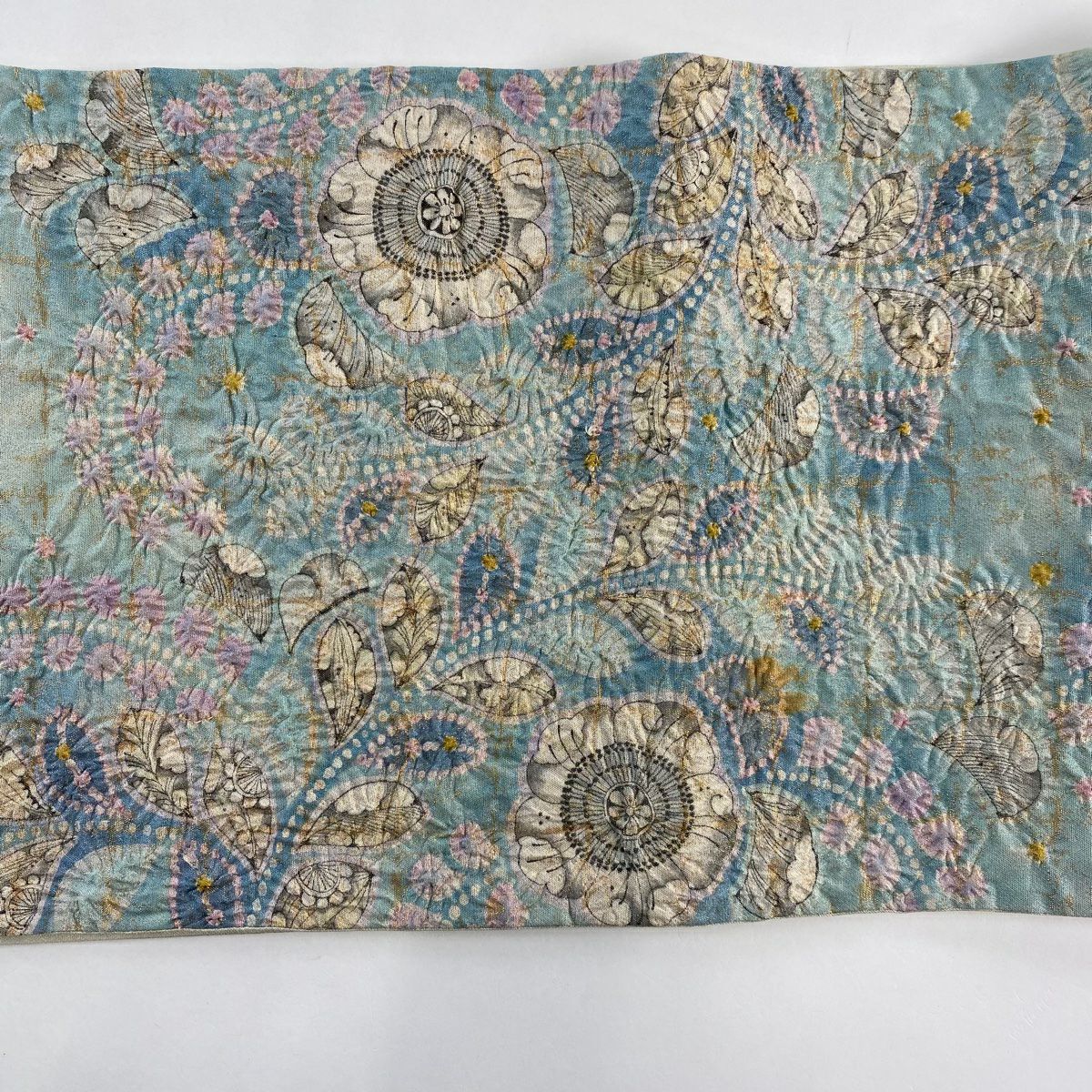 袋帶 名品級 辻花染 銀糸 金金箔 灰綠 お太鼓柄 純蠶絲