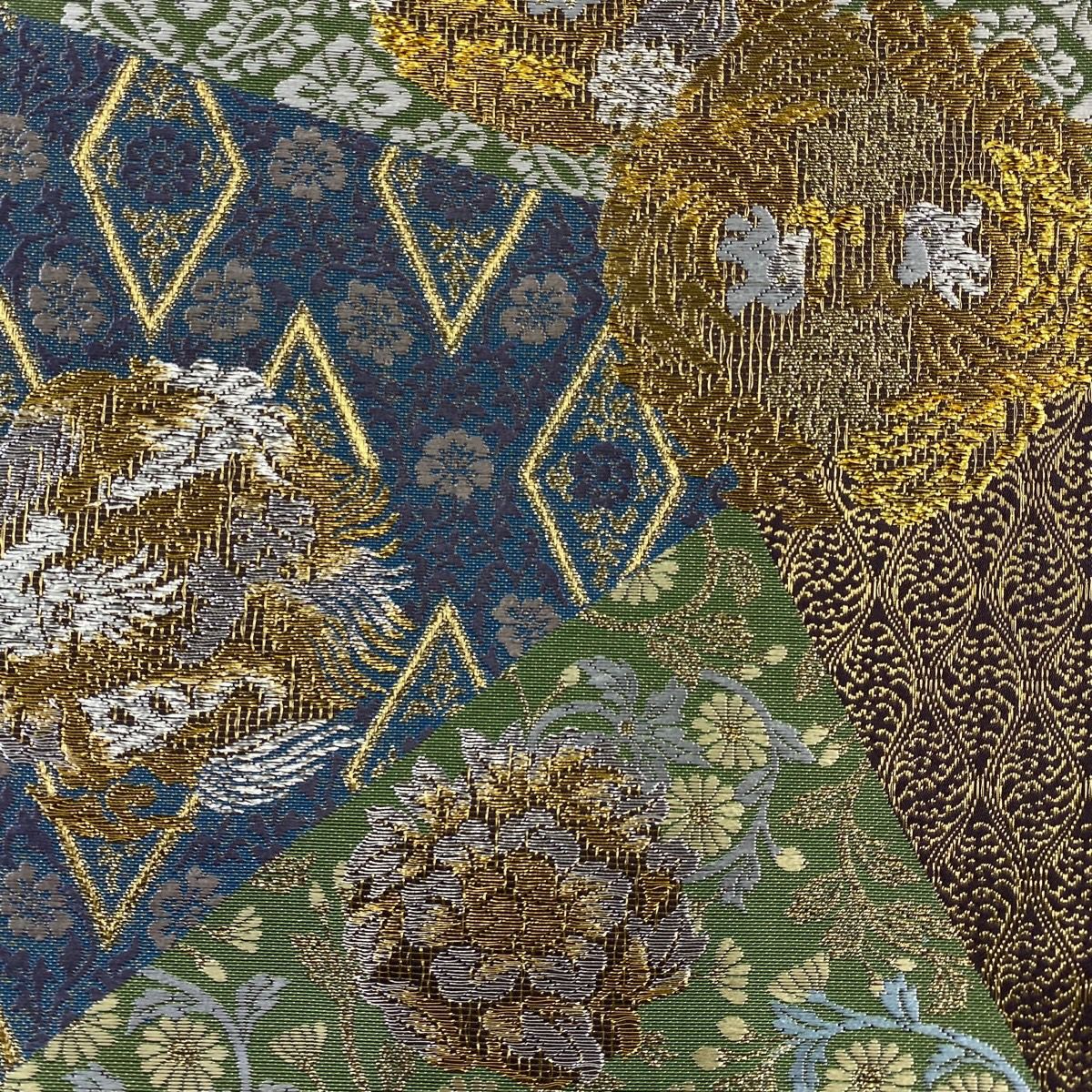【美品】 袋帶 名品級 向鳥 花唐草紋 金銀線 金金箔 茶紫 六通 純蠶絲