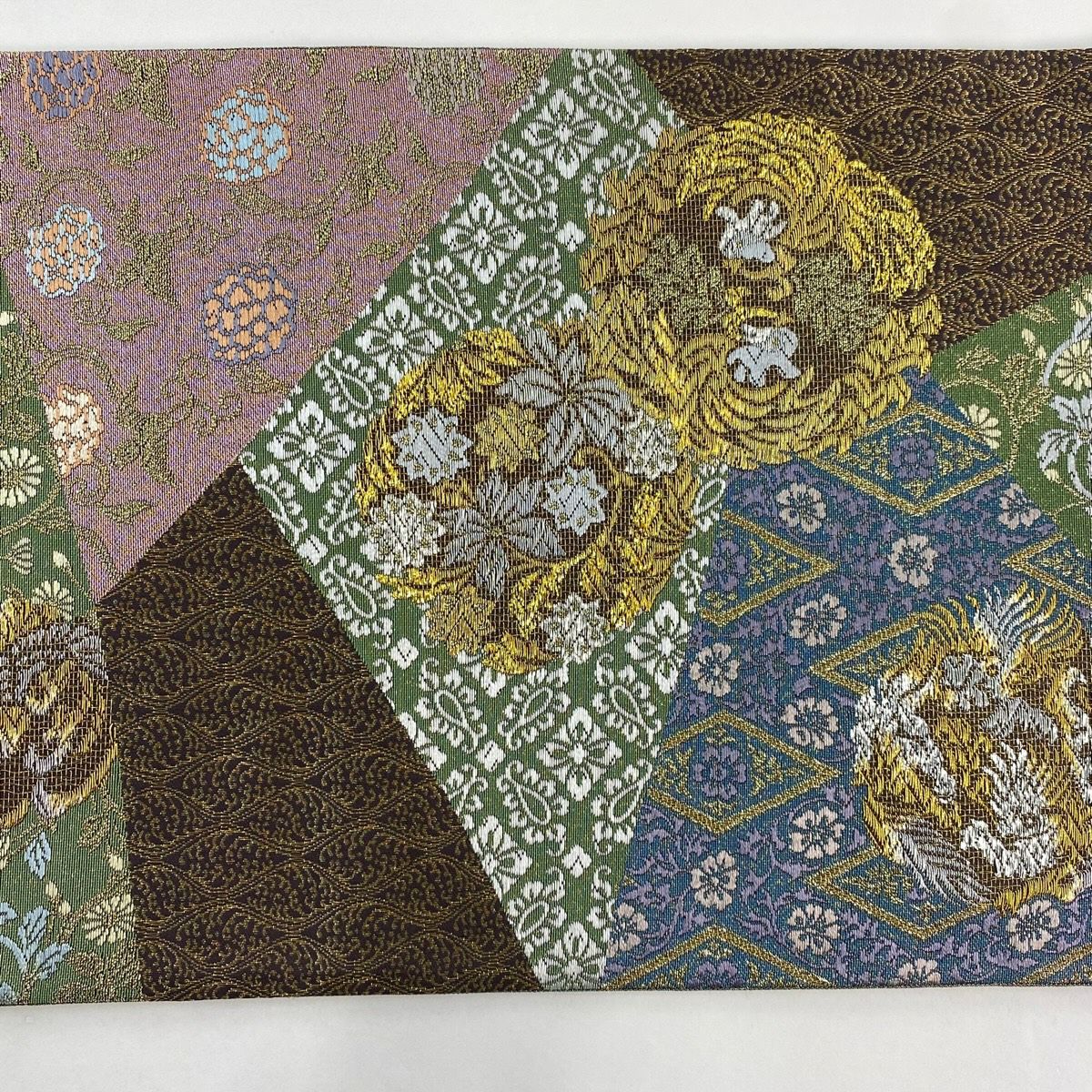 【美品】 袋帶 名品級 向鳥 花唐草紋 金銀線 金金箔 茶紫 六通 純蠶絲