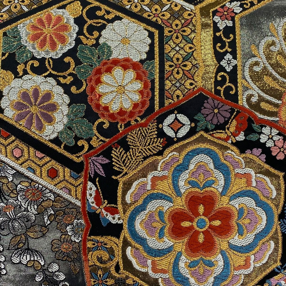 袋帶 秀品級 振袖禮服禮服用 華紋 鳳凰 金絲 金金箔 銀 全通 純蠶絲