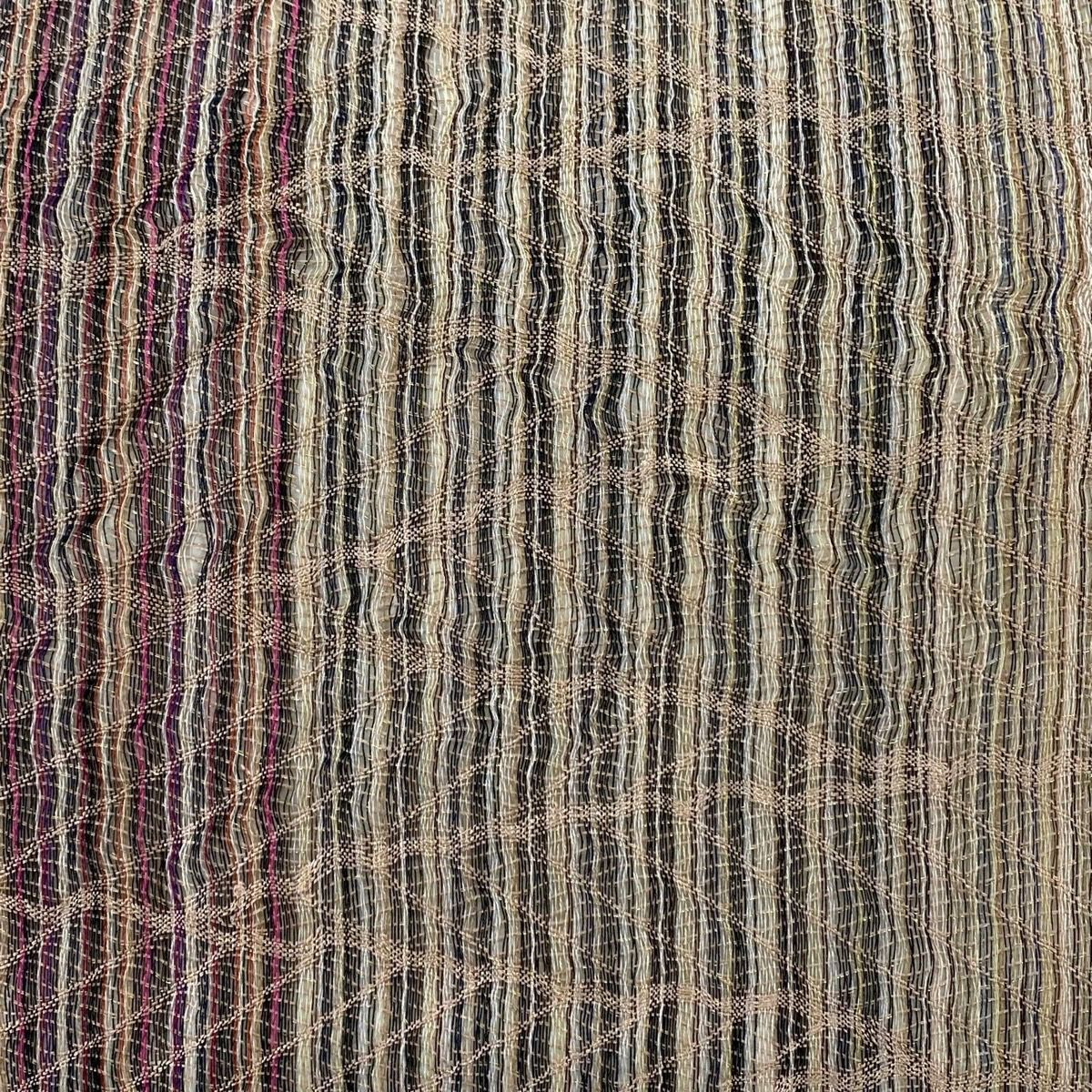 【美品】 袋帶 秀品級 條紋 幾何圖案 金絲 米色 六通 純蠶絲