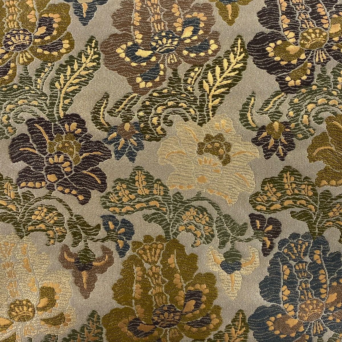 【美品】 袋帶 秀品級 花唐草紋 金金箔 灰茶 六通 純蠶絲