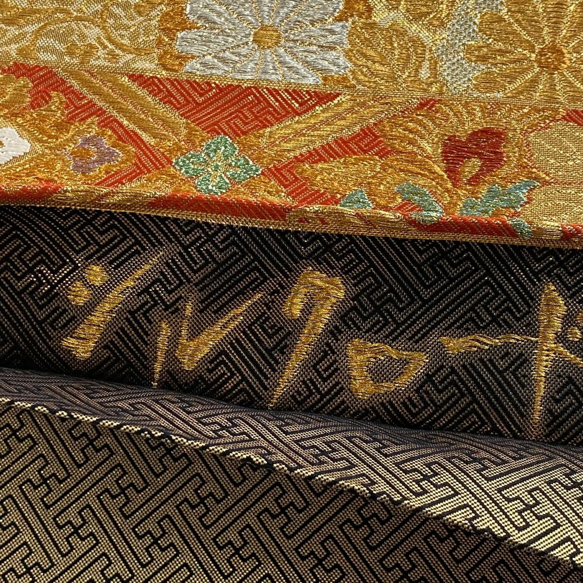 【美品】 袋帶 秀品級 花鳥 華紋 金金箔 金銀彩 米色 六通 純蠶絲