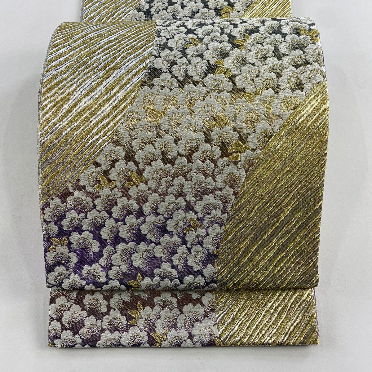 【美品】 袋帶 秀品級 櫻花 斜紋 金絲 金金箔 金色 六通 純蠶絲
