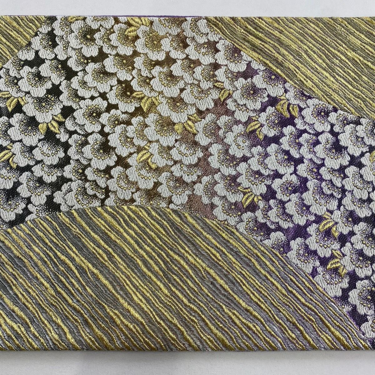 【美品】 袋帶 秀品級 櫻花 斜紋 金絲 金金箔 金色 六通 純蠶絲