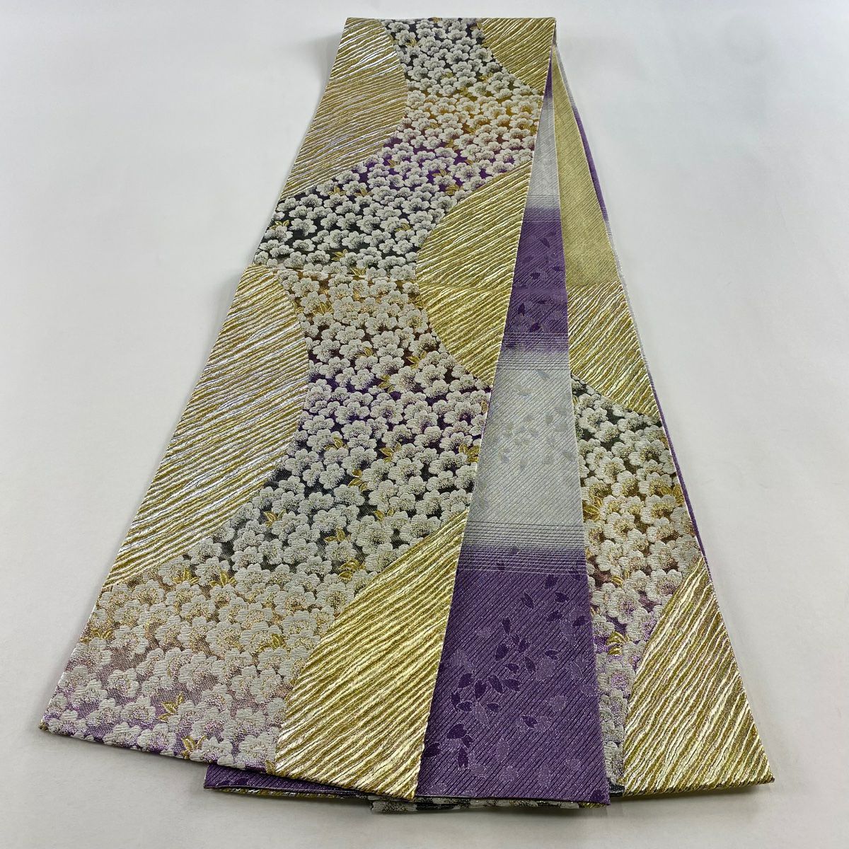 【美品】 袋帶 秀品級 櫻花 斜紋 金絲 金金箔 金色 六通 純蠶絲