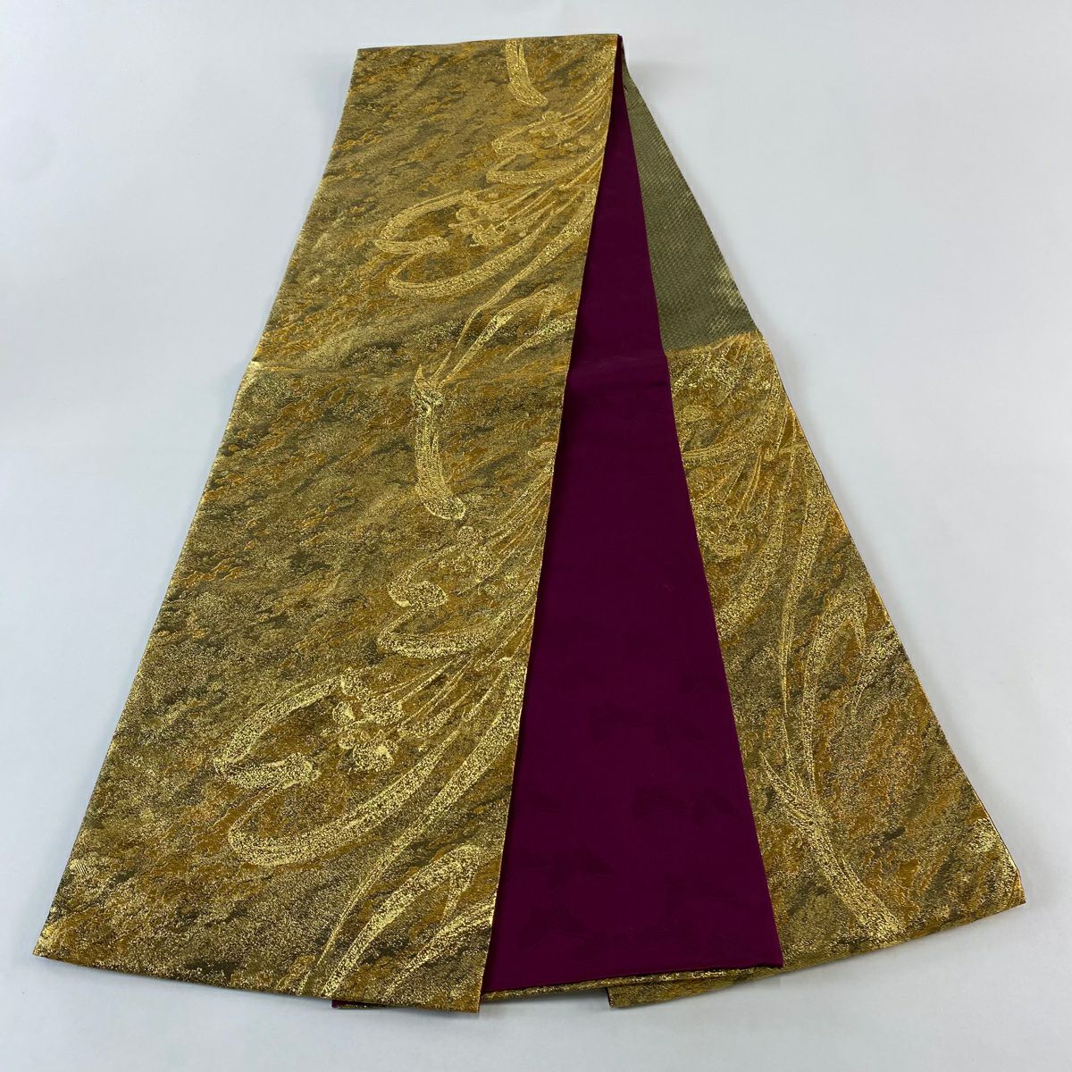 袋帶 秀品級 森英惠 落款あり 櫻花 金絲 金金箔 金色 六通 純蠶絲