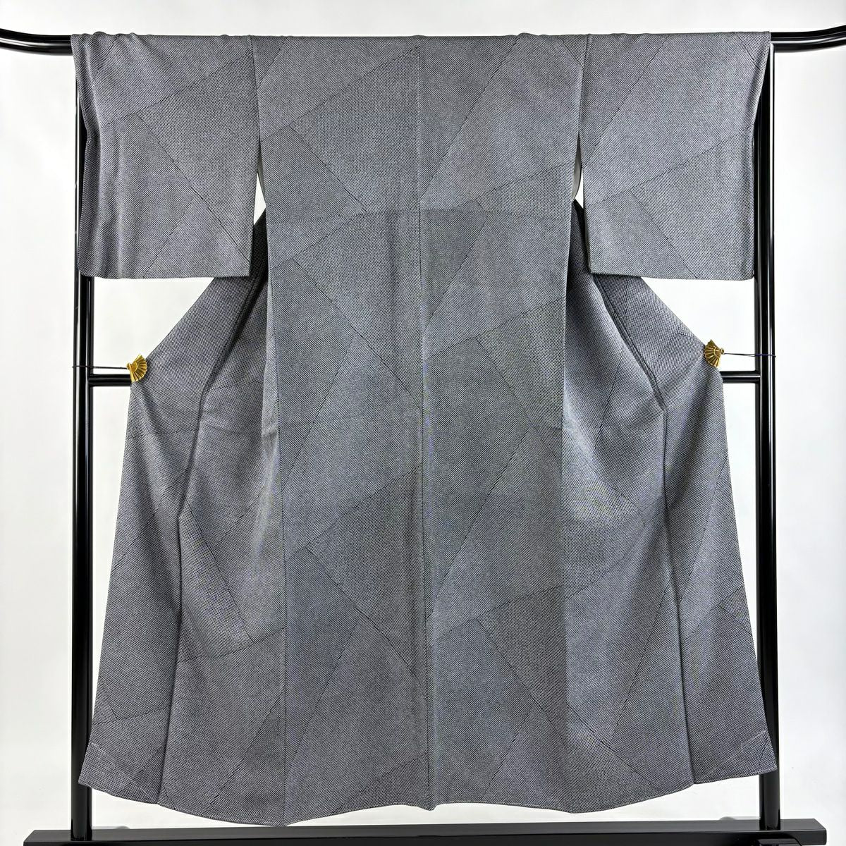 【美品】 小紋 身長151.5cm 袖長67.5cm L 雙層 疋田紋 幾何圖案 黑 純蠶絲 名品級