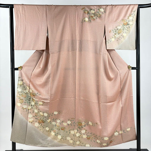訪問服 身長153.5cm 袖長63cm S 雙層 菊花 櫻花 金絲 金銀彩 粉紅 純蠶絲 秀品級