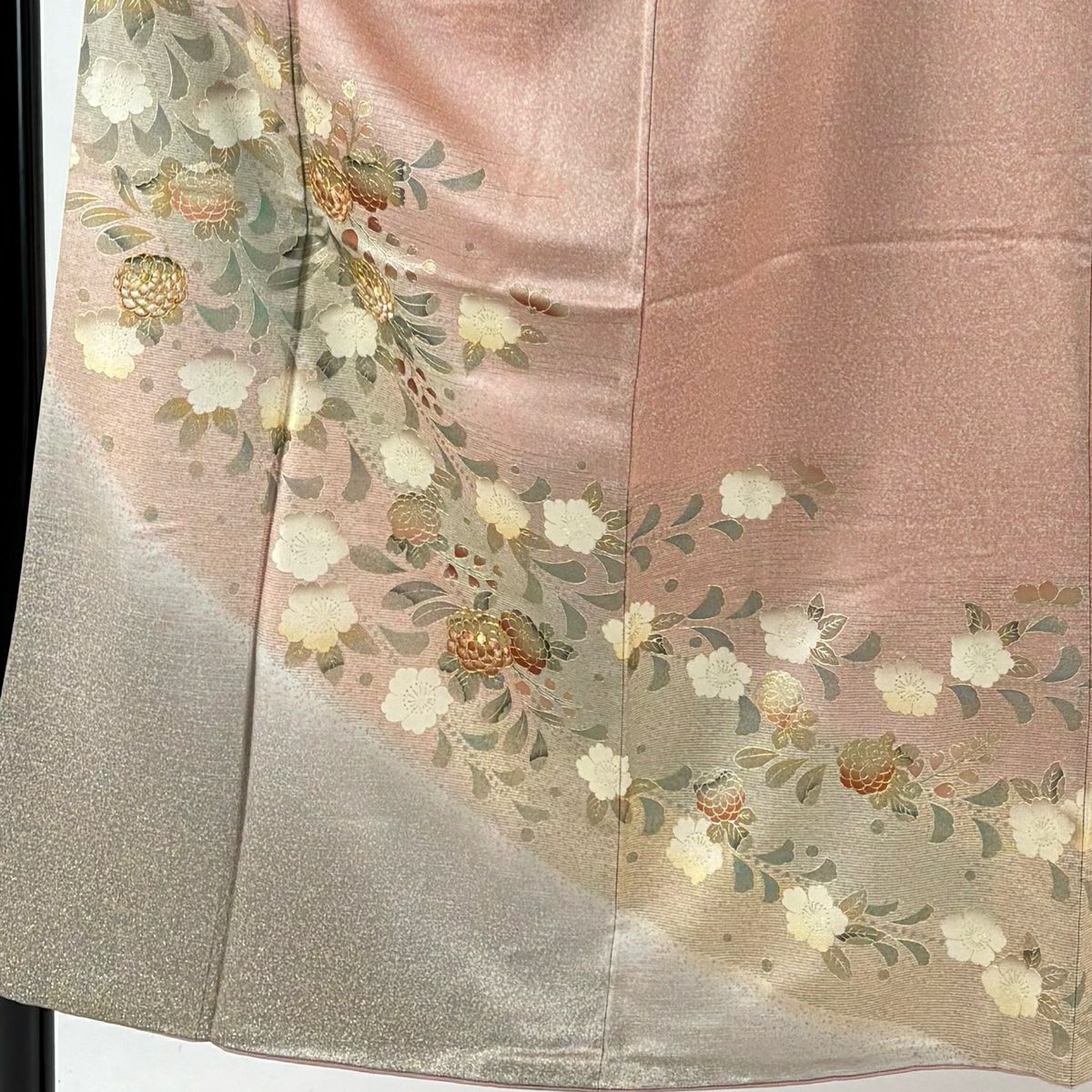 訪問服 身長153.5cm 袖長63cm S 雙層 菊花 櫻花 金絲 金銀彩 粉紅 純蠶絲 秀品級