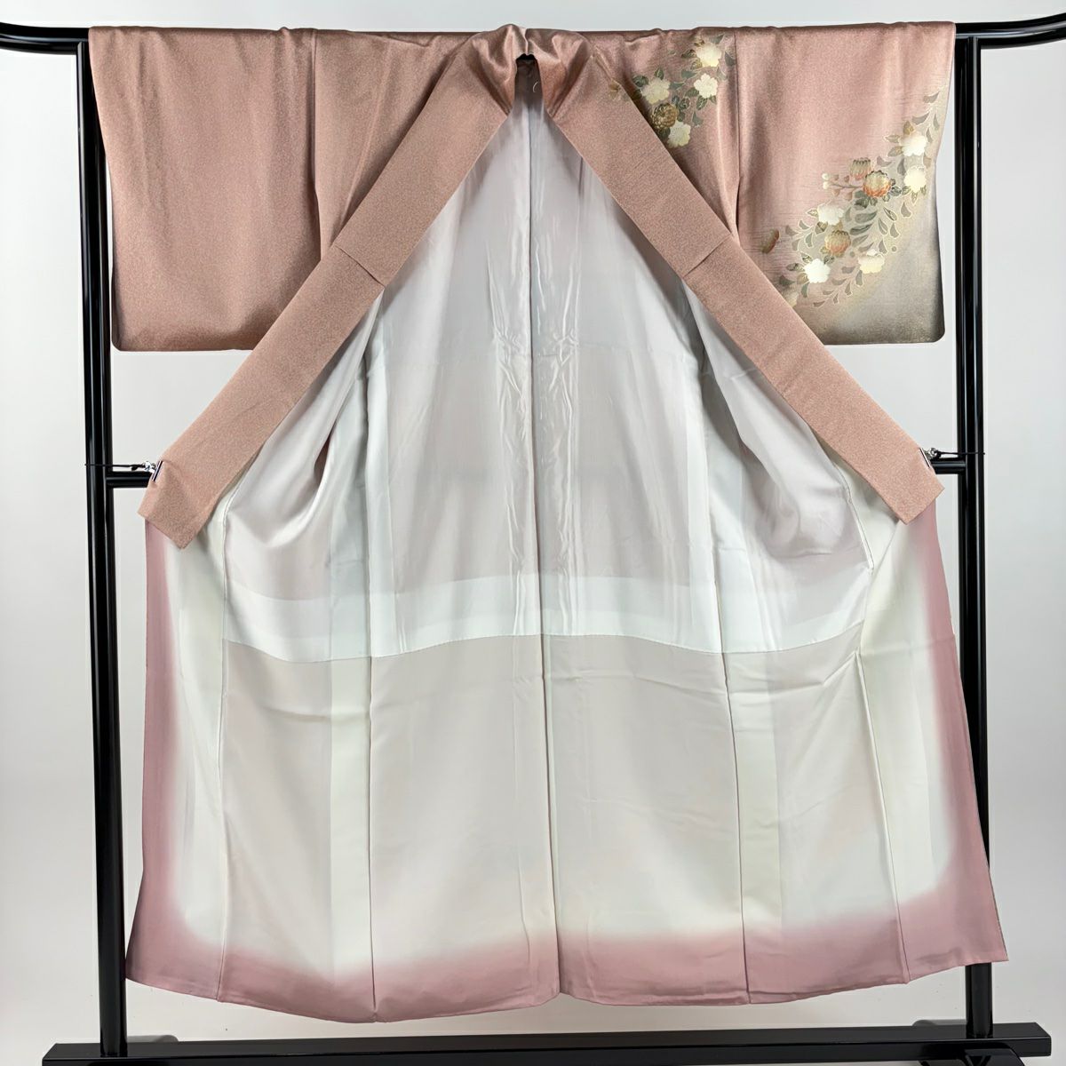 訪問服 身長153.5cm 袖長63cm S 雙層 菊花 櫻花 金絲 金銀彩 粉紅 純蠶絲 秀品級