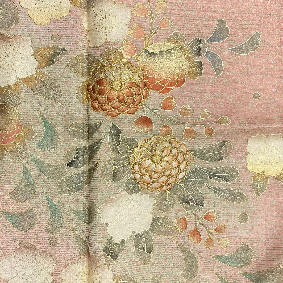 訪問服 身長153.5cm 袖長63cm S 雙層 菊花 櫻花 金絲 金銀彩 粉紅 純蠶絲 秀品級