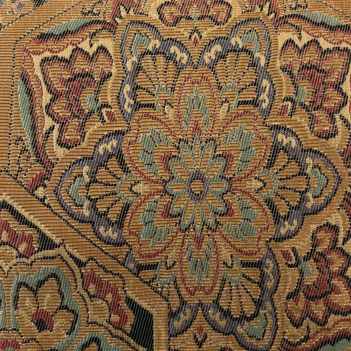 【美品】 袋帶 名品級 龜甲 華紋 金絲 金金箔 金茶 大鼓圖案 純蠶絲