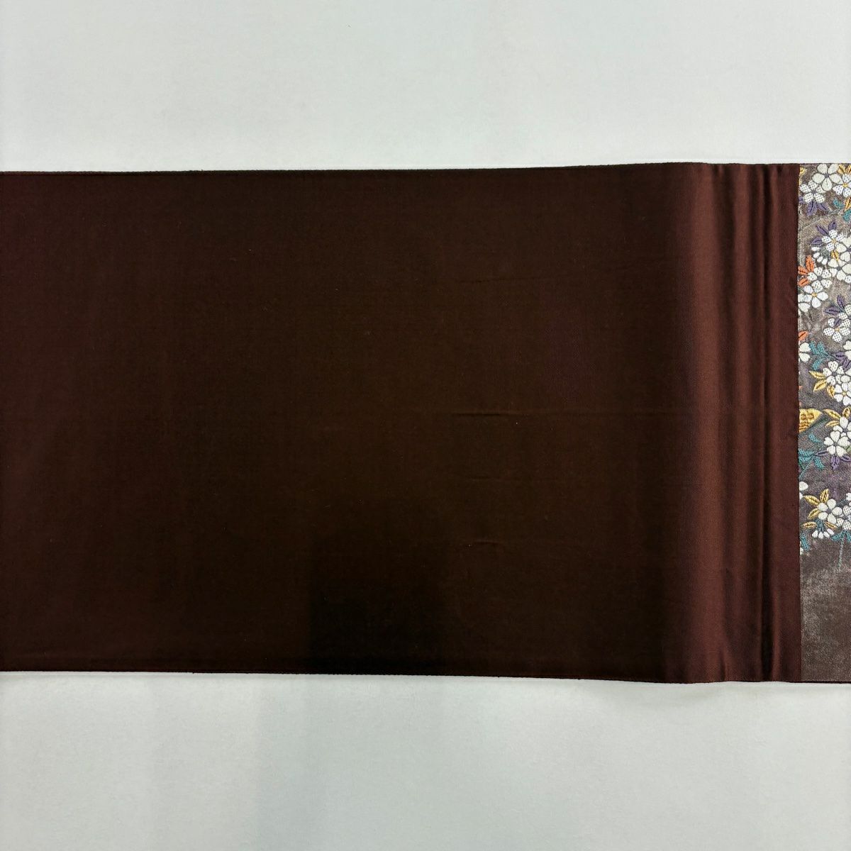 【美品】 袋帶 秀品級 蝶 草花紋 金絲 金金箔 小豆 深紅色 六通 純蠶絲