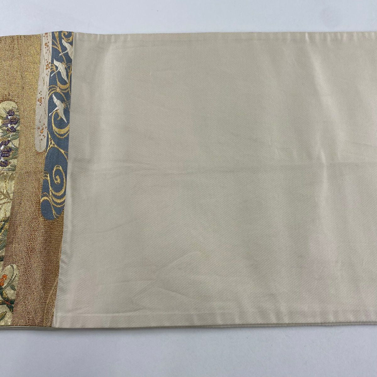 【美品】 袋帶 秀品級 草花紋紋 雲霞 金絲 金金箔 金色 六通 純蠶絲