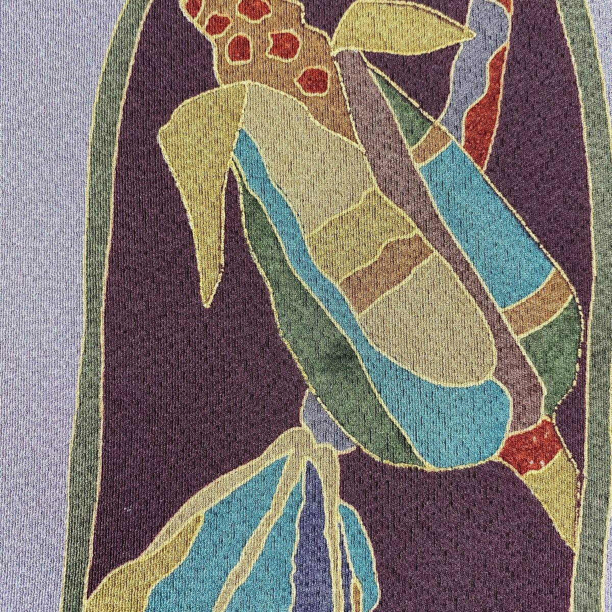 名古屋帶 秀品級 生物 圓文 縮緬 金彩裝飾 灰紫 純蠶絲