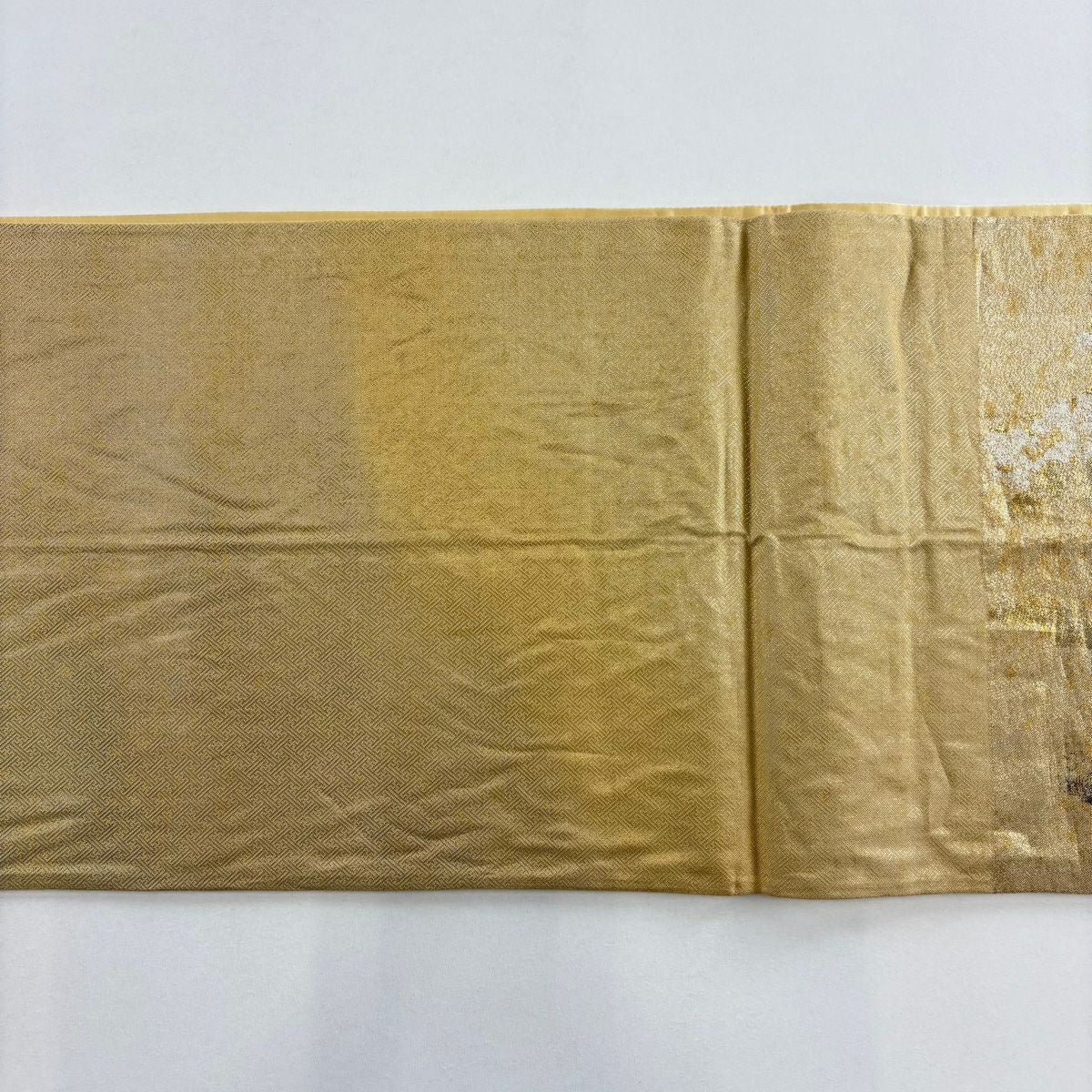 【美品】 袋帶 秀品級 草花紋紋 家屋 金金箔 金色 大鼓圖案 純蠶絲