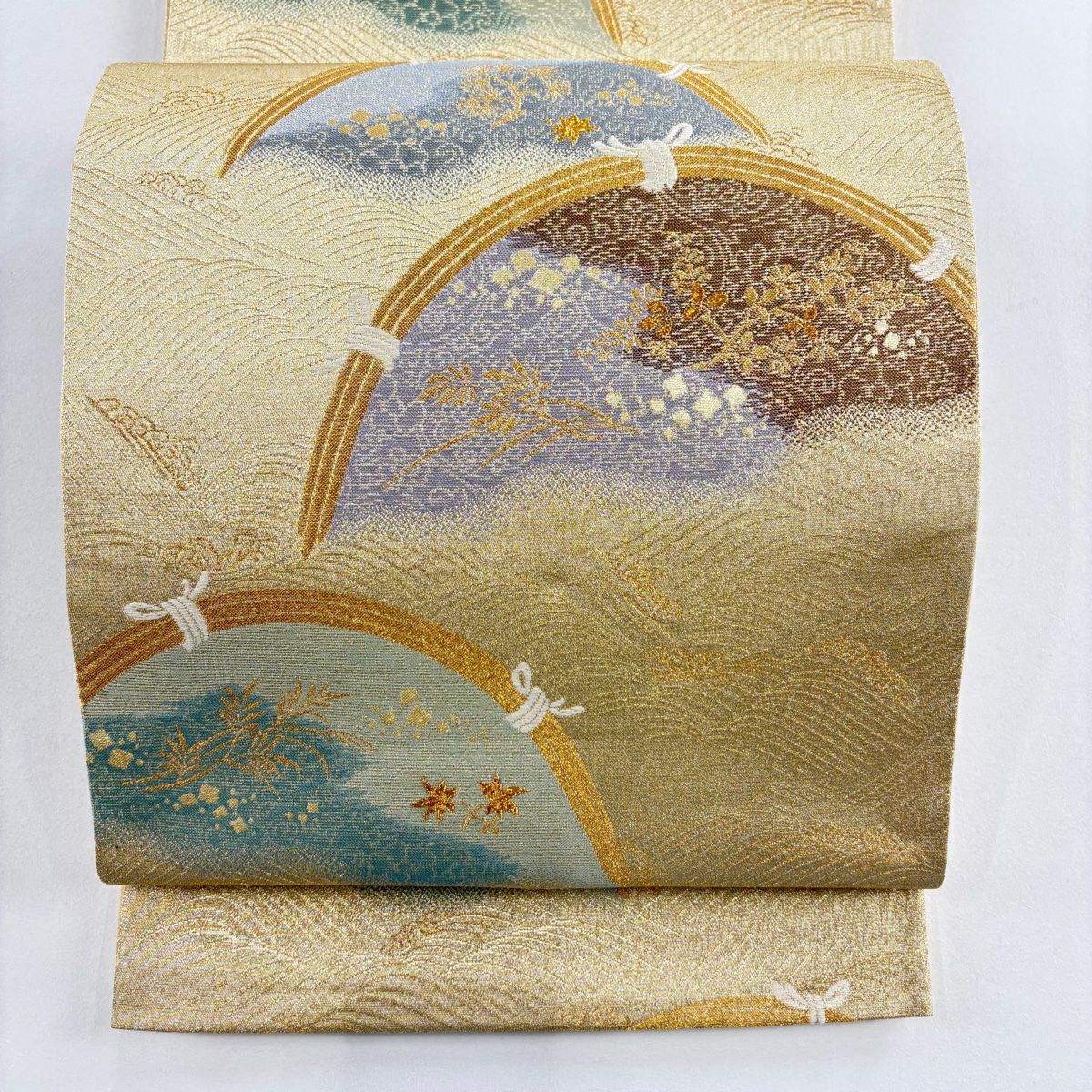 【美品】 袋帶 秀品級 光悅垣 波 金絲 金 六通 純蠶絲