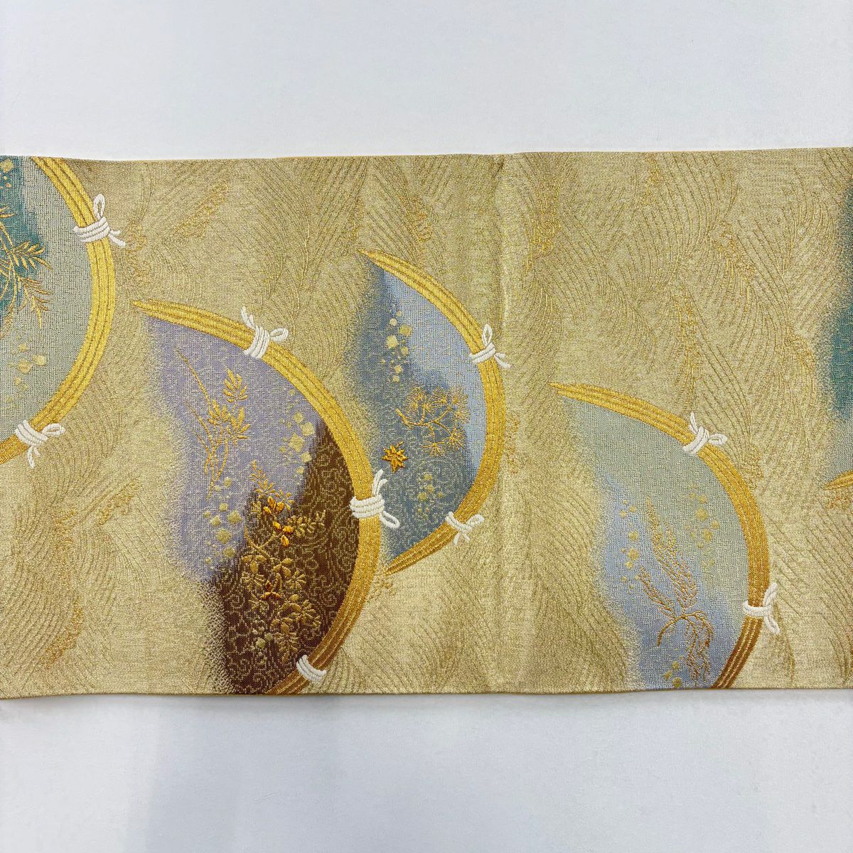 【美品】 袋帶 秀品級 光悅垣 波 金絲 金 六通 純蠶絲