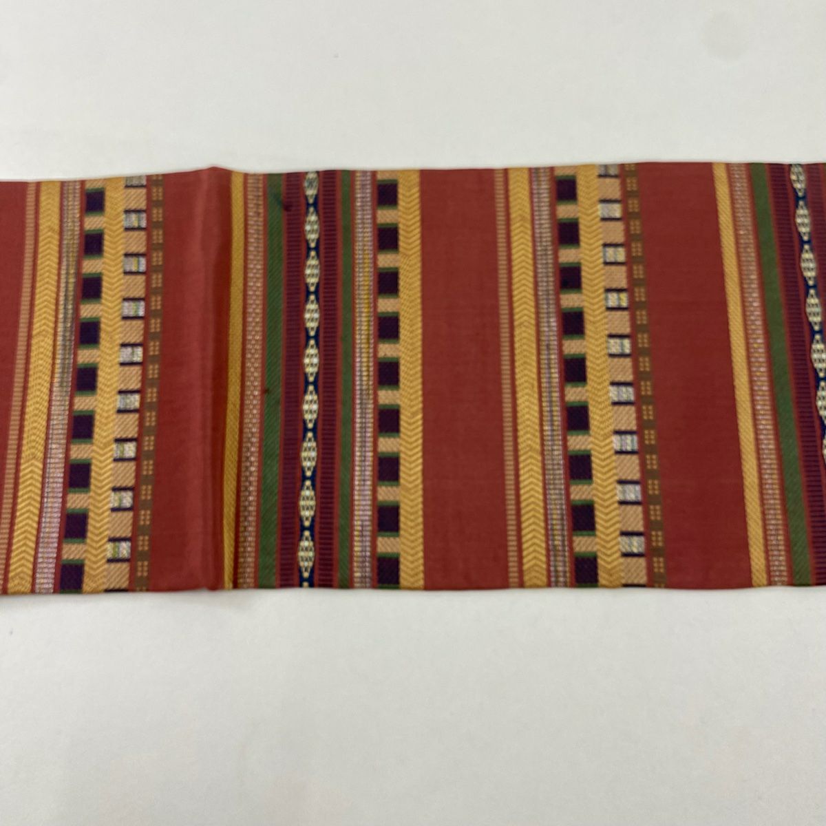 【美品】 名古屋帶 優品級 條紋 幾何圖案 粉紅 純蠶絲