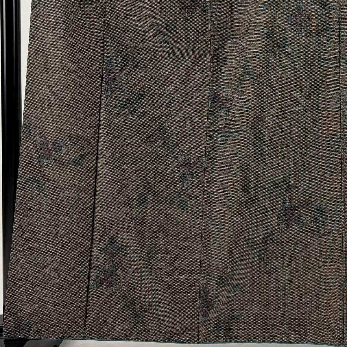 【美品】 紬織織 身長161.5cm 袖長63cm S 雙層 草花紋紋 焦茶 純蠶絲 秀品級