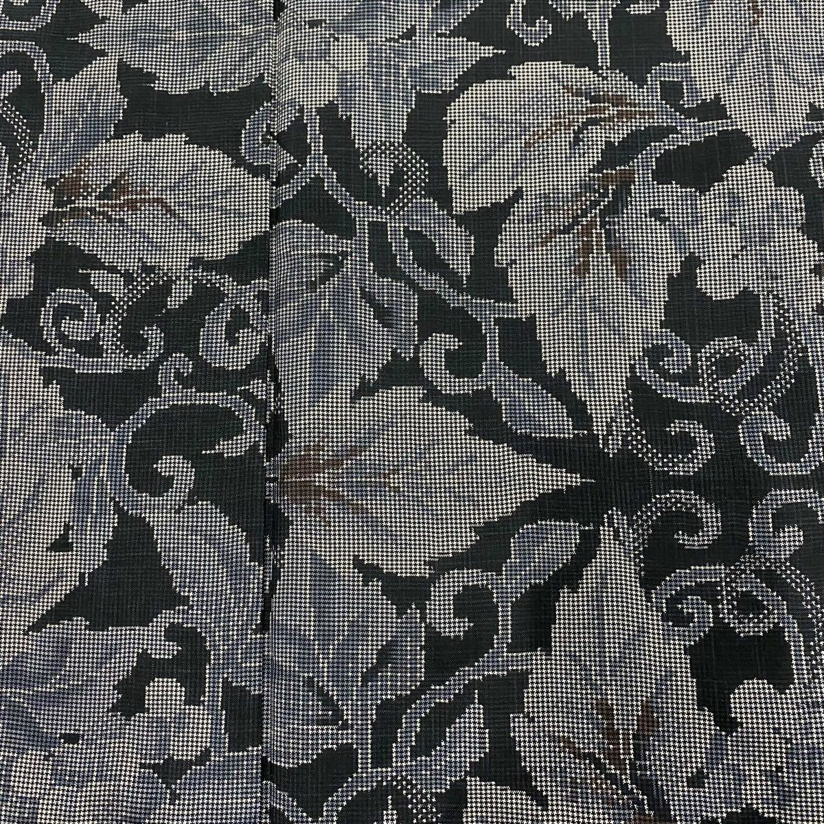 【美品】 紬織 身長157cm 袖長63cm S 雙層 葡萄唐草紋 墨 黑 純蠶絲 秀品級