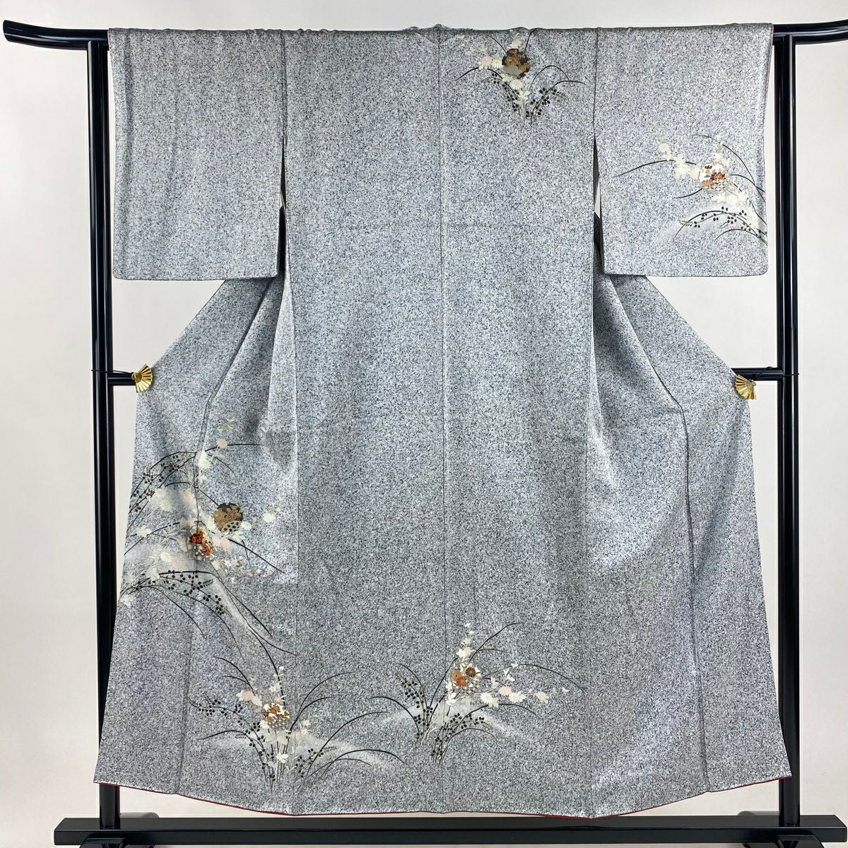 【美品】訪問服 身長154cm 袖長63.5cm S 雙層 雪輪 萩 金銀彩 灰白 純蠶絲 秀品級