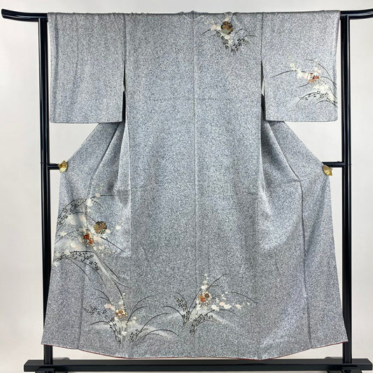 【美品】訪問服 身長154cm 袖長63.5cm S 雙層 雪輪 萩 金銀彩 灰白 純蠶絲 秀品級