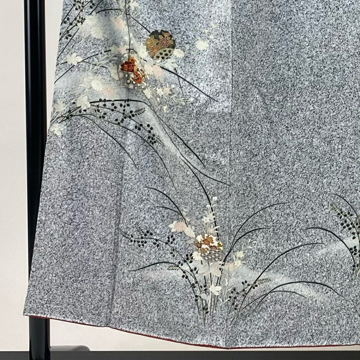 【美品】訪問服 身長154cm 袖長63.5cm S 雙層 雪輪 萩 金銀彩 灰白 純蠶絲 秀品級