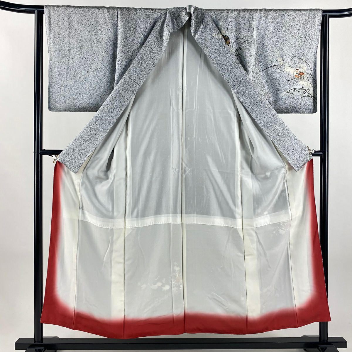 【美品】訪問服 身長154cm 袖長63.5cm S 雙層 雪輪 萩 金銀彩 灰白 純蠶絲 秀品級