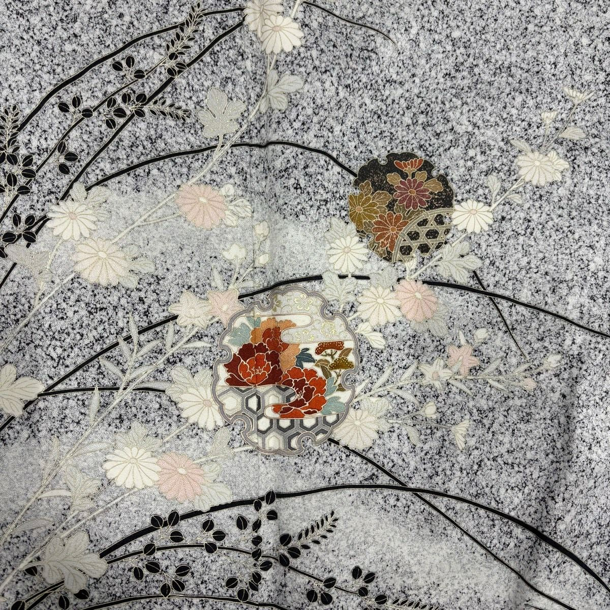 【美品】訪問服 身長154cm 袖長63.5cm S 雙層 雪輪 萩 金銀彩 灰白 純蠶絲 秀品級