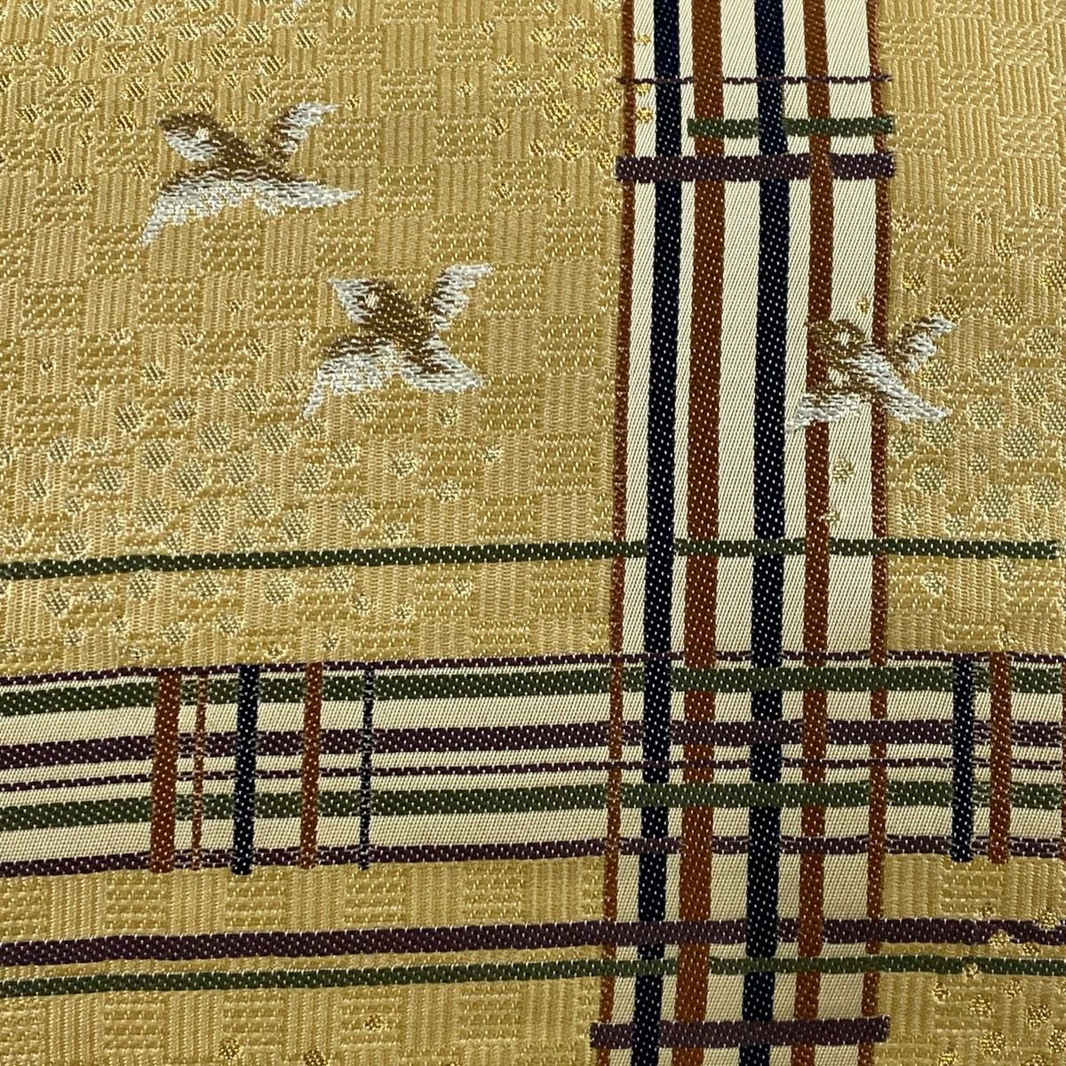 【美品】 袋帶 名品級 雙面 大和 松樹皮菱 小花 金金箔 金銀彩 淺粉色 六通 純蠶絲