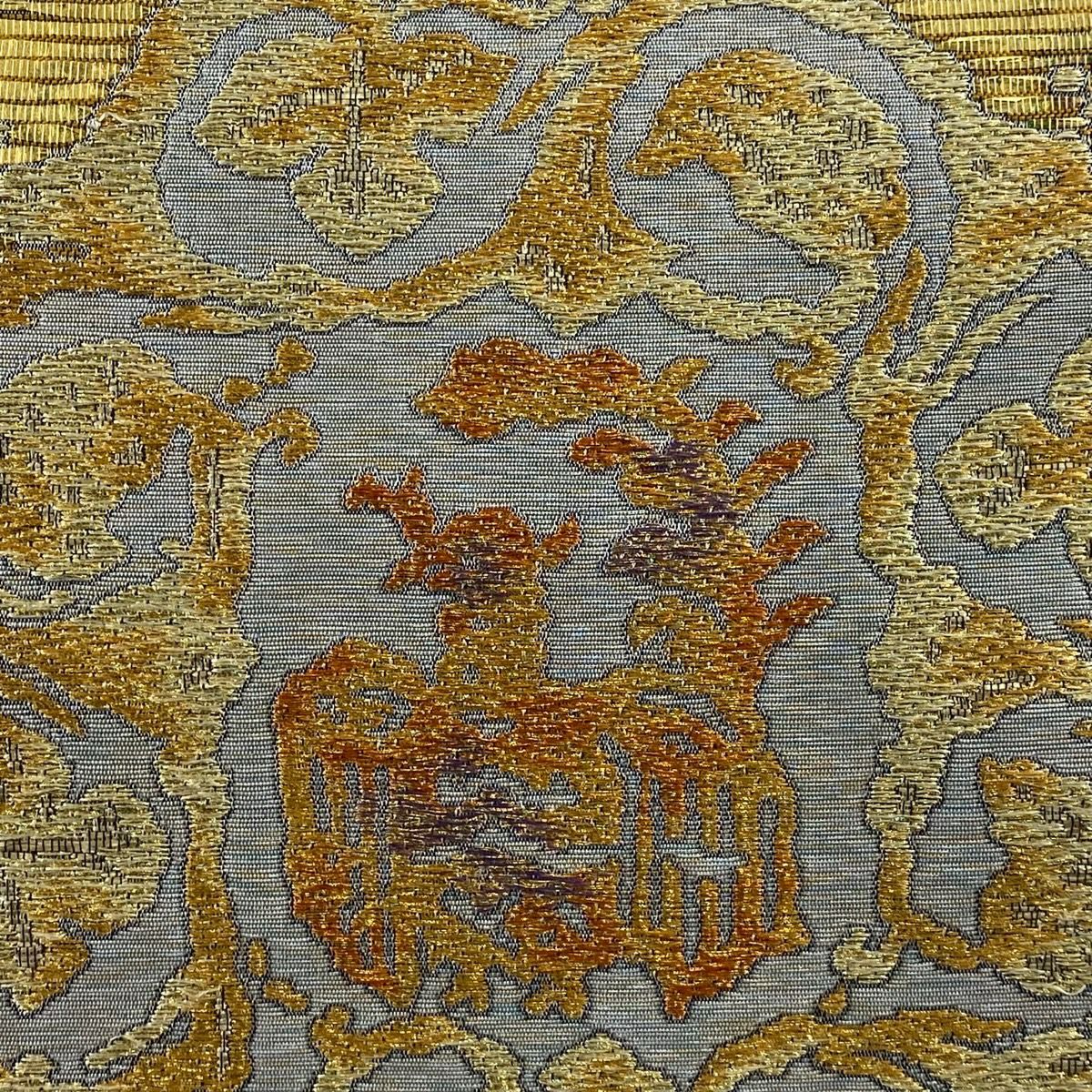 【美品】 袋帶 名品級 本泥染 金唐金箔 鳳凰 草花紋 金絲 金 六通 純蠶絲