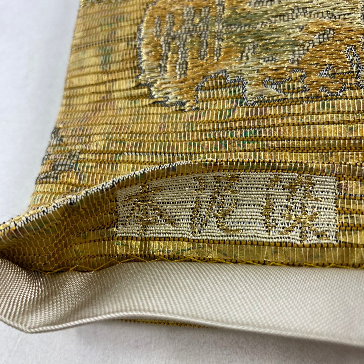 【美品】 袋帶 名品級 本泥染 金唐金箔 鳳凰 草花紋 金絲 金 六通 純蠶絲