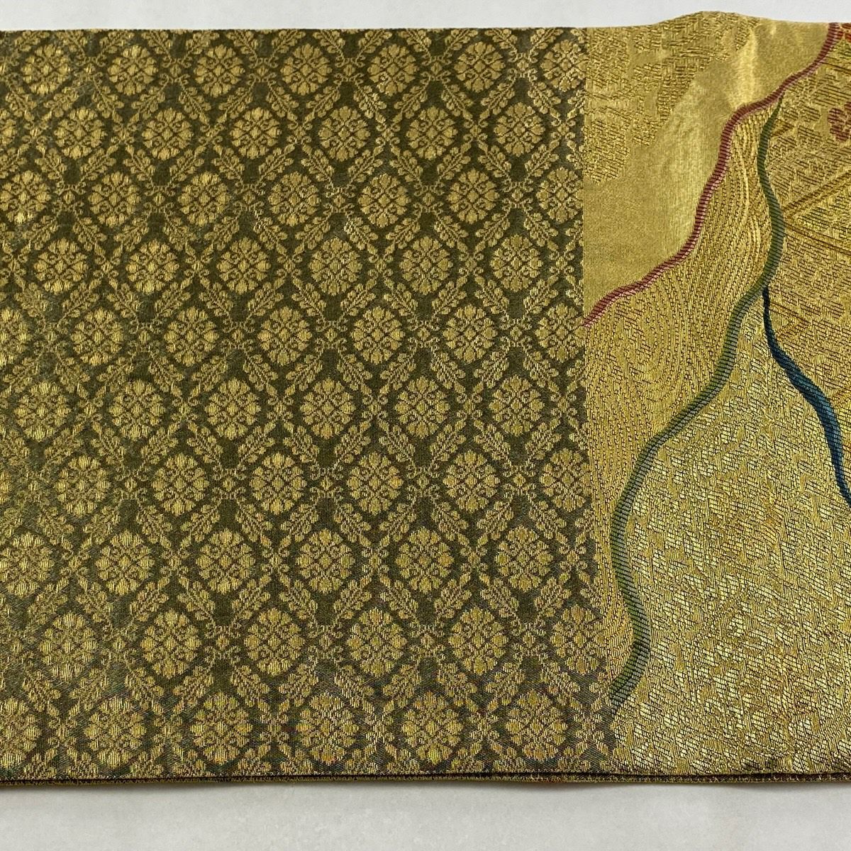 袋帶 逸品級 紋屋井關 落款あり 御寮織 華紋 七寶 金絲 金金箔 金色 六通 純蠶絲